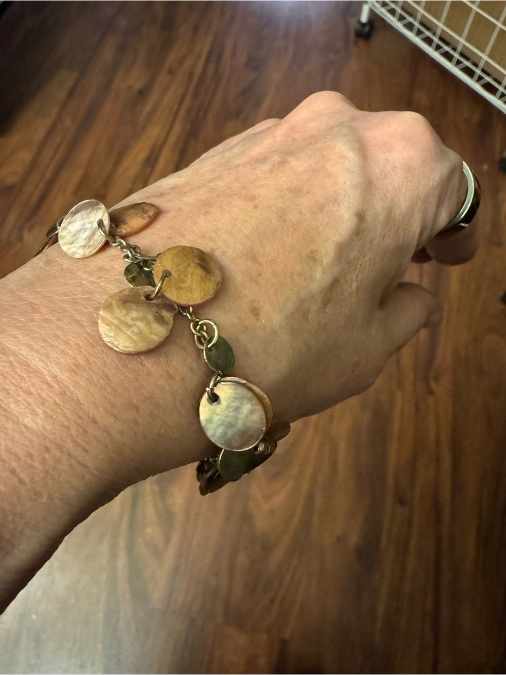 Disc Charm Bracelet – Iridescent Shell and Metal Discs - Picture 8 of 9